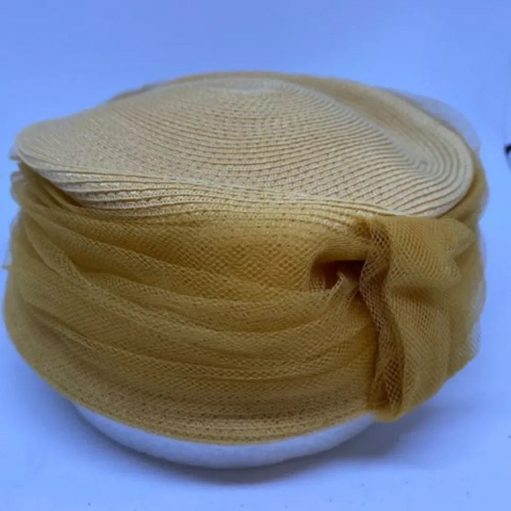 Vintage Yellow Hat with Silver V Shaped Accent